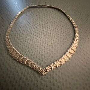 Elegant Italian .925 sterling Silver vintage chevron style choker Necklace